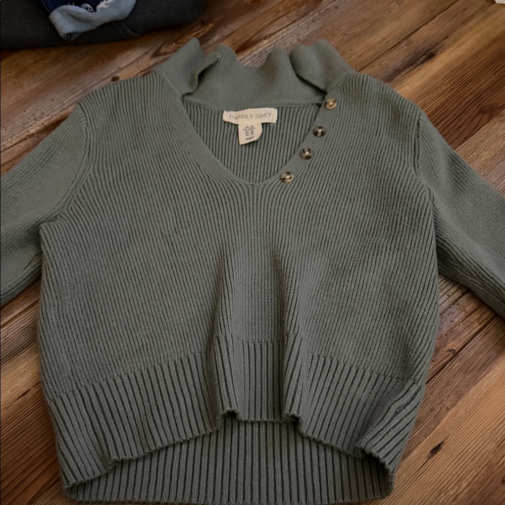 Cozy Olive V-Neck Sweater with Button Detail